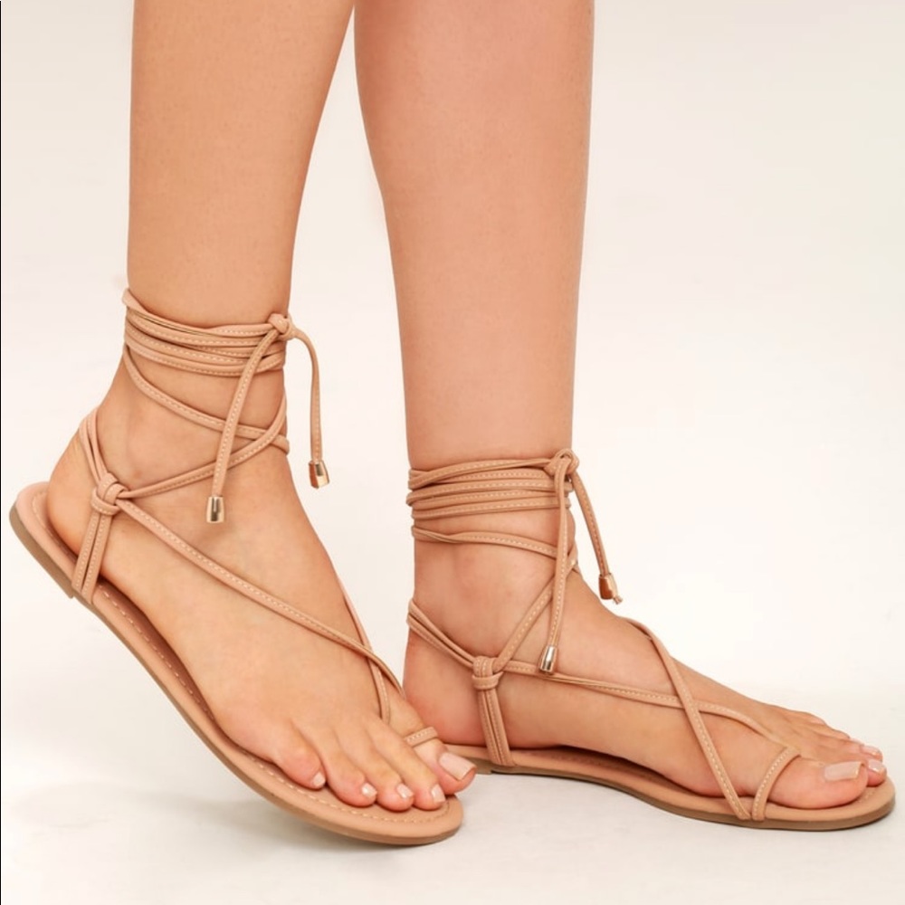 Tan/beige size 8 lace-up sandals